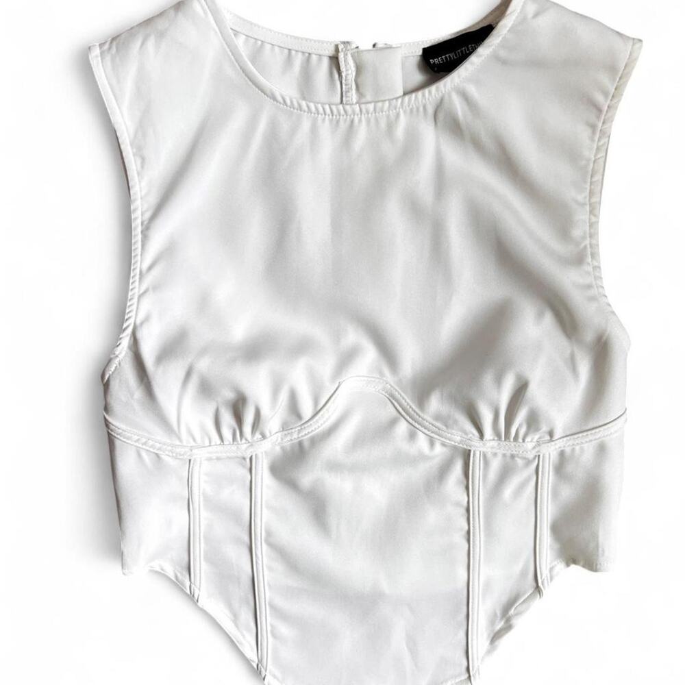 White Corset Crop Top Structured Boning Bustier - Picture 1 of 4